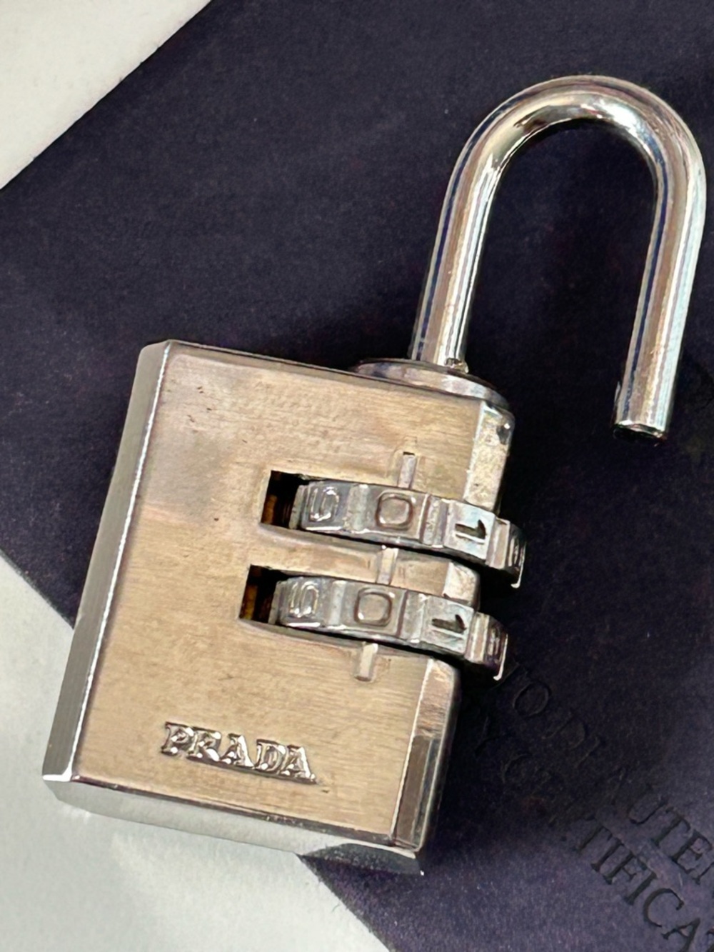 Prada Polished Silver Combination Padlock for Luggage